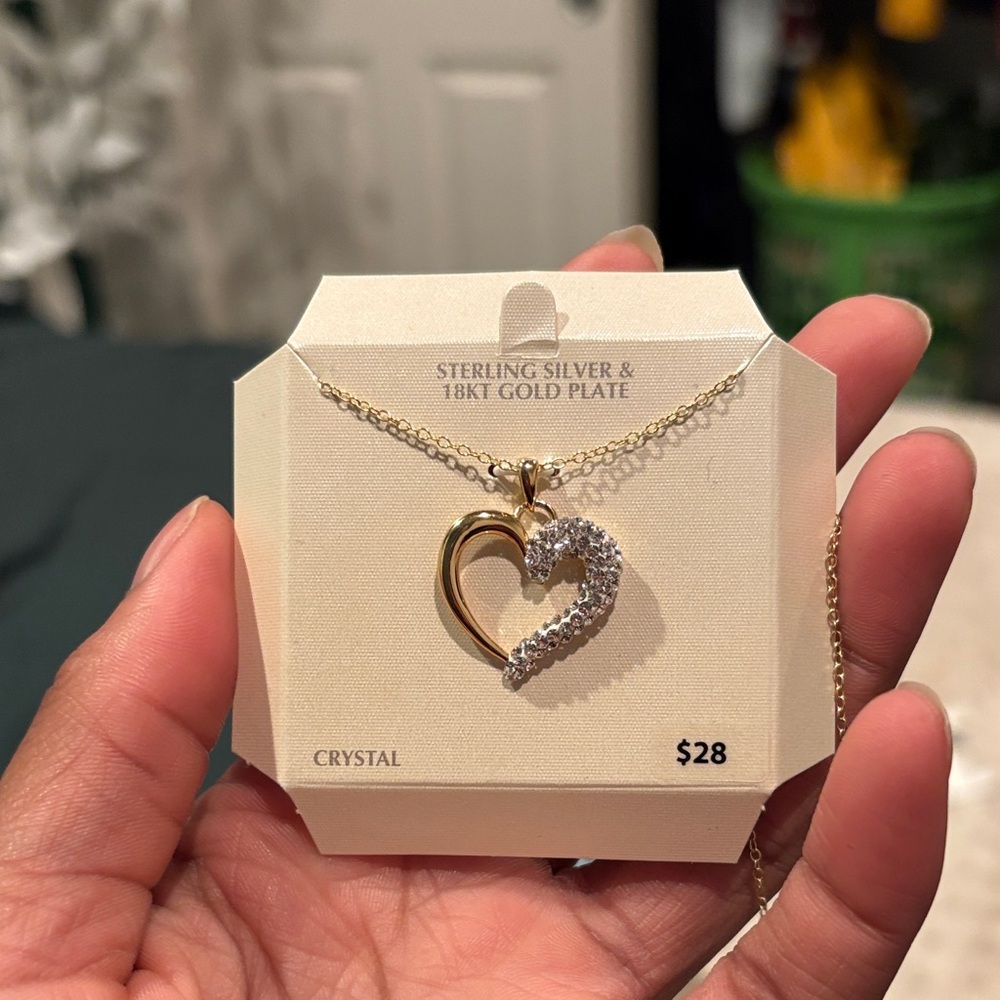 Crystal Heart Pendant Necklace in Gold and Silver